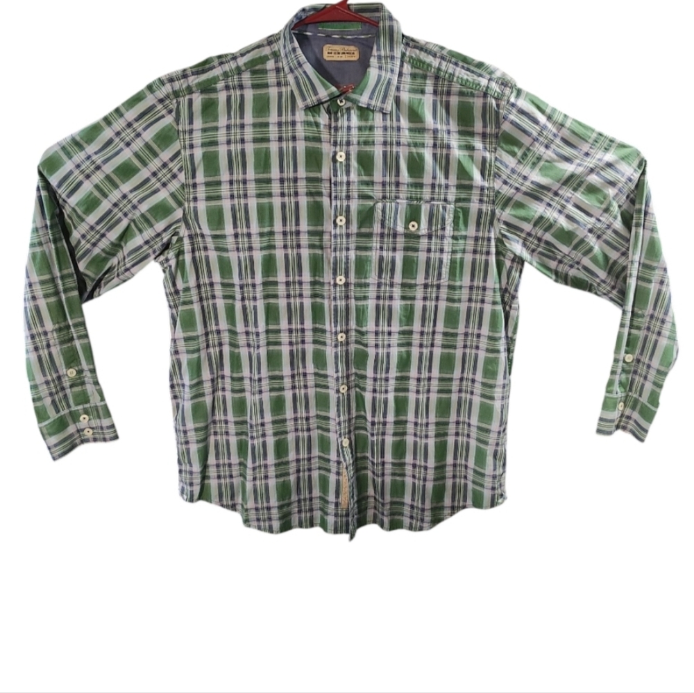 Tommy Bahama Green and White Plaid Button-Down Shirt